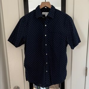 Old Navy Navy Blue Polka Dot Button Down Shirt